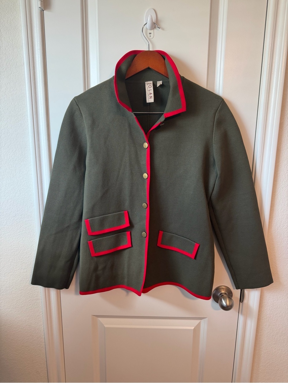 ⚡️Anthropology Dolan Military Sweater Blazer - Olive Green with Red Trim - Picture 4 of 7